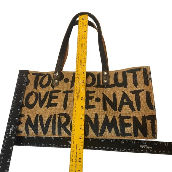 Eco-Friendly Jute Tote Bag With Leather Handles Brown environmental theme Small - Picture 7 of 8
